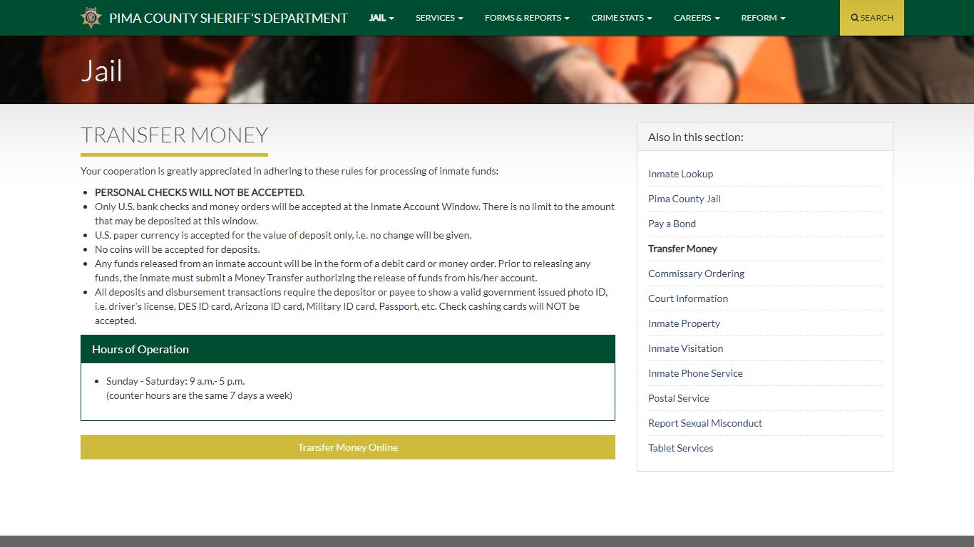 Transfer Money :: Pima County Sheriff's Department